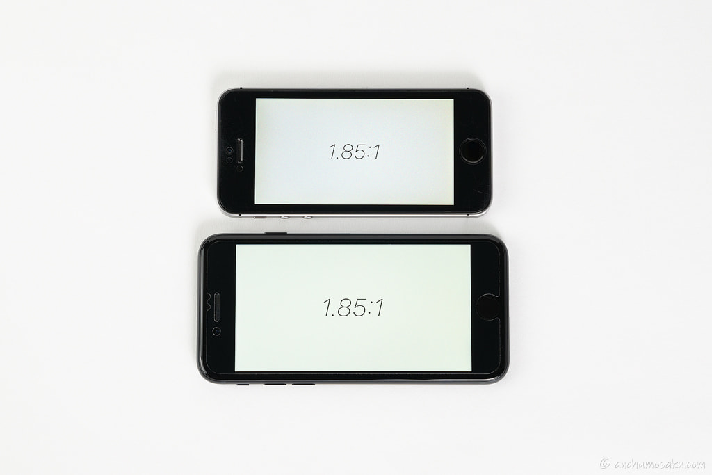 iPhone SE（第1世代）とiPhone SE（第3世代）の画面表示領域比較（1.85:1）