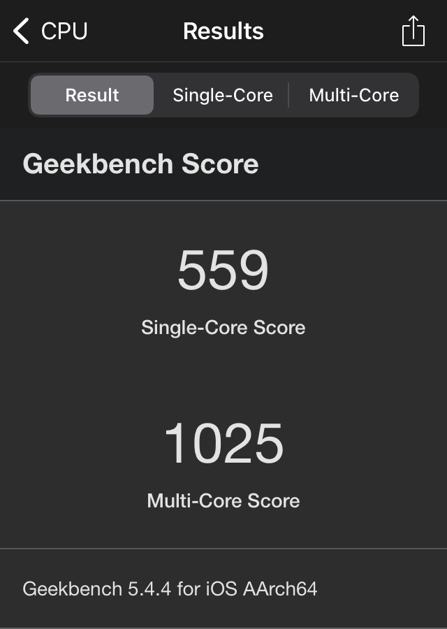 Geekbench 5によるiPhone SE（第1世代）のベンチマーク結果（CPU）