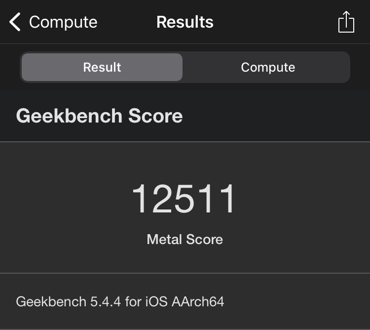 Geekbench 5によるiPhone SE（第3世代）のベンチマーク結果（Compute）