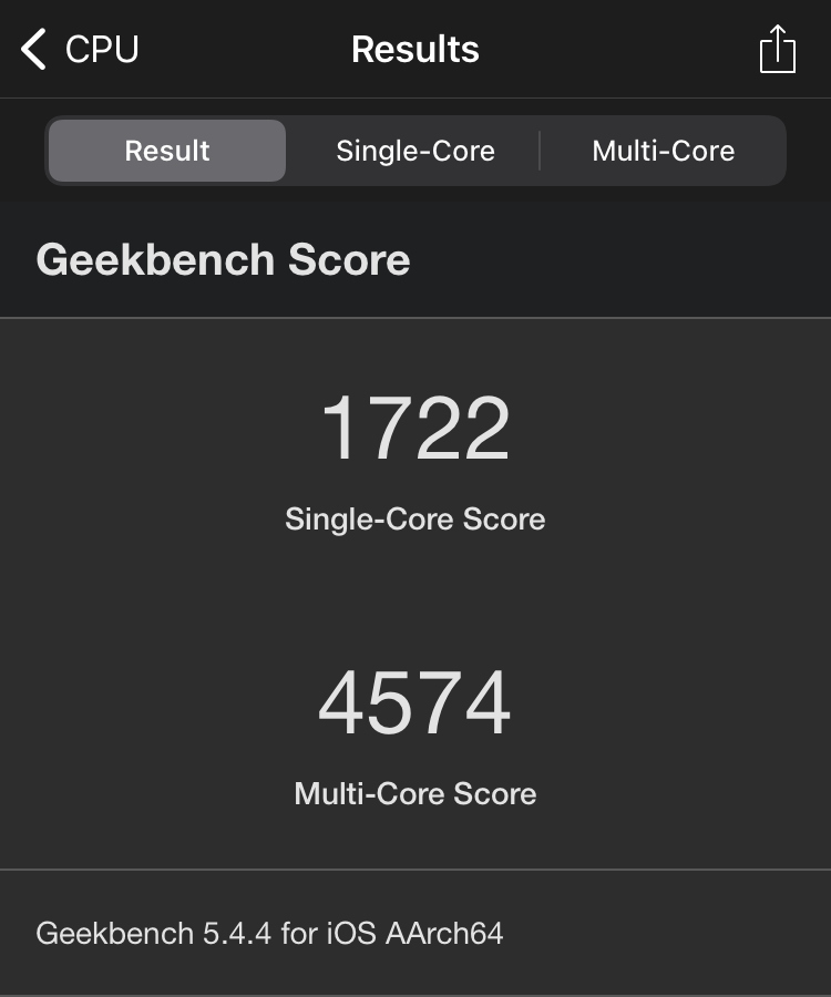 Geekbench 5によるiPhone SE（第3世代）のベンチマーク結果（CPU）
